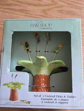 The Bar Shop Tropical Palm and Birds Cocktail Picks & Holder